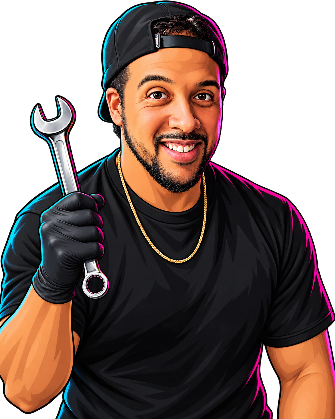 Illustration of Steve smiling and holding a wrench